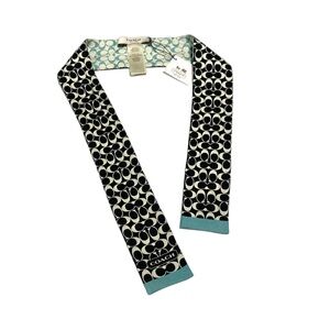 Coach NWT Black White Circle Pattern Scarf with Blue Trim Purse Accessory 5211